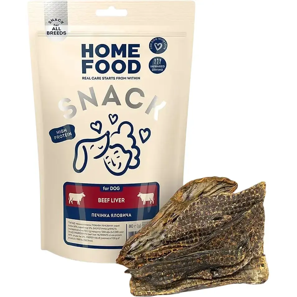 Ласощі для собак Home Food печінка яловича в'ялена For DOG 80 г