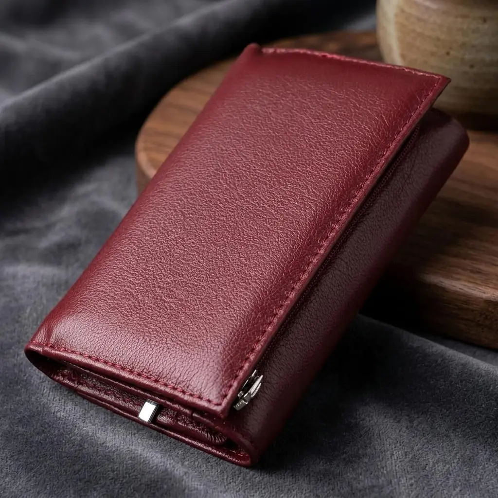 Симпатичний жіночий гаманець у три складання з натуральної шкіри ST Leather 19470 бордовий - фото 3