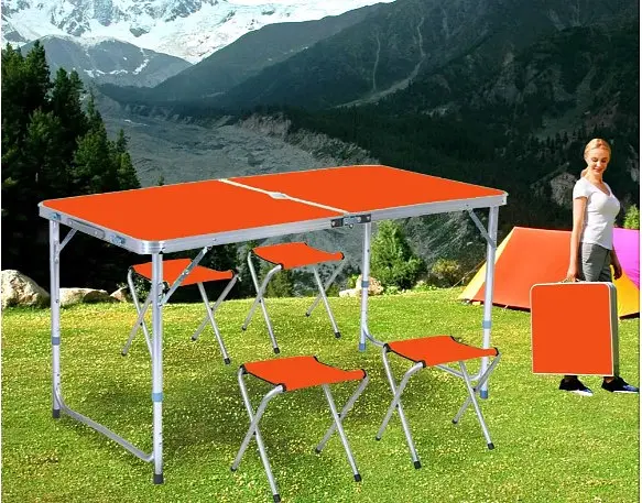Розкладний стіл з 4 стільцями Folding Table для пікніка, риболовлі, дачі, 120х60 см Стіл-чемодан - фото 2