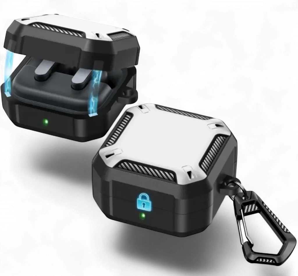 Чохол Primo Magnet Lock Rugged TPU для навушників Samsung Galaxy Buds 4 / Buds 4 Pro з карабіном - Black/White - фото 2