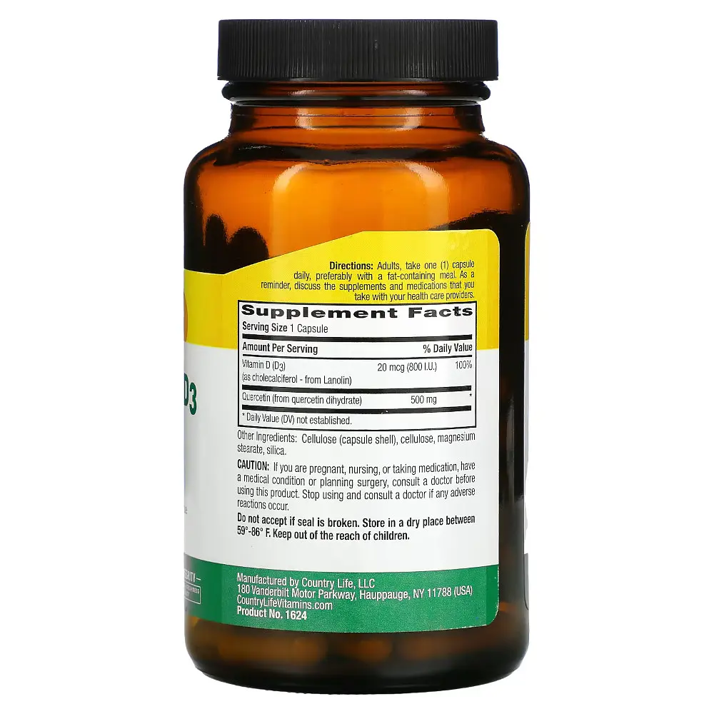 Натуральная добавка Country Life Quercetin + D3, 90 вегакапсул - фото 2