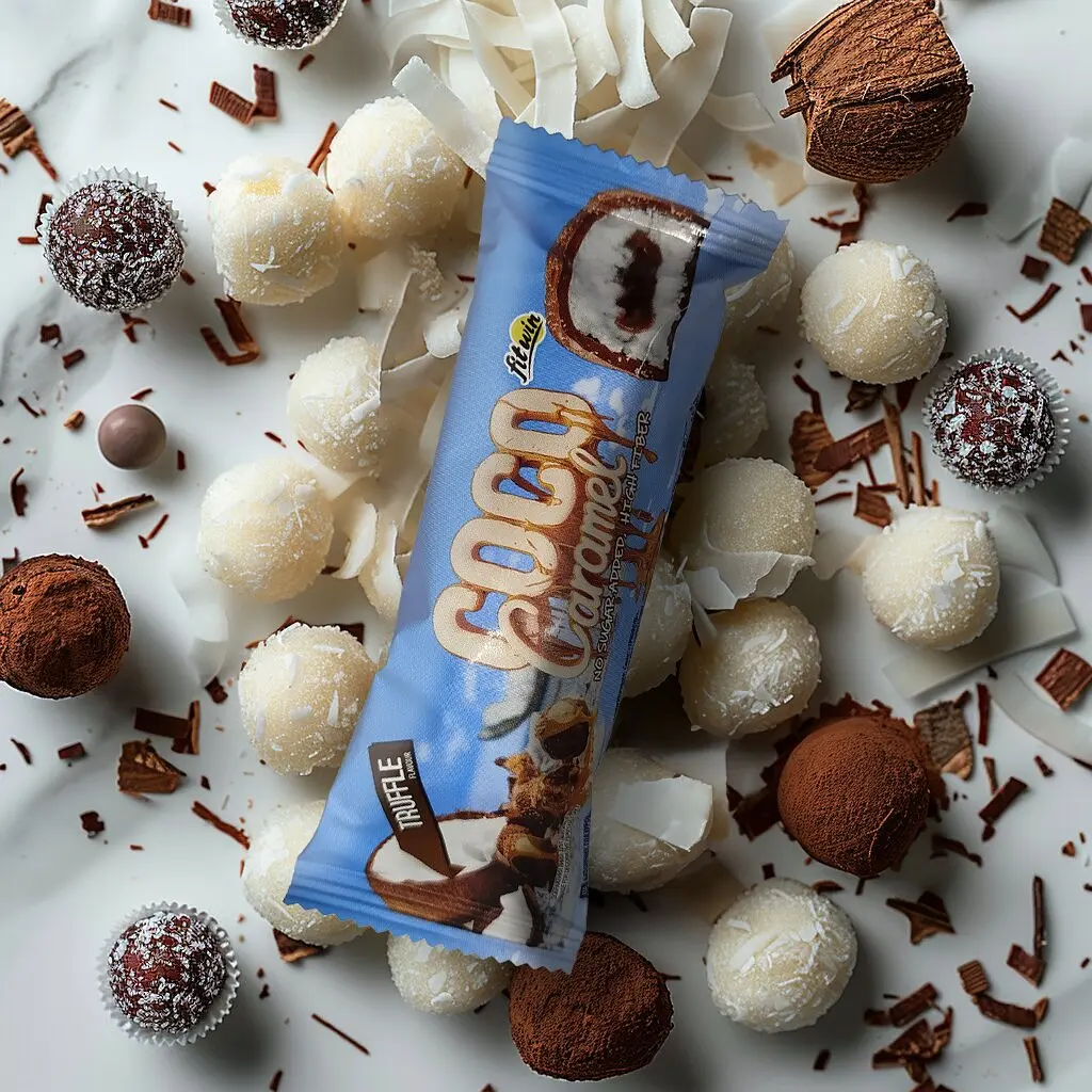 Кокосово-карамельний батончик FitWin Coco Caramel No Sugar Added, 40 грам без доданого цукру - Трюфель