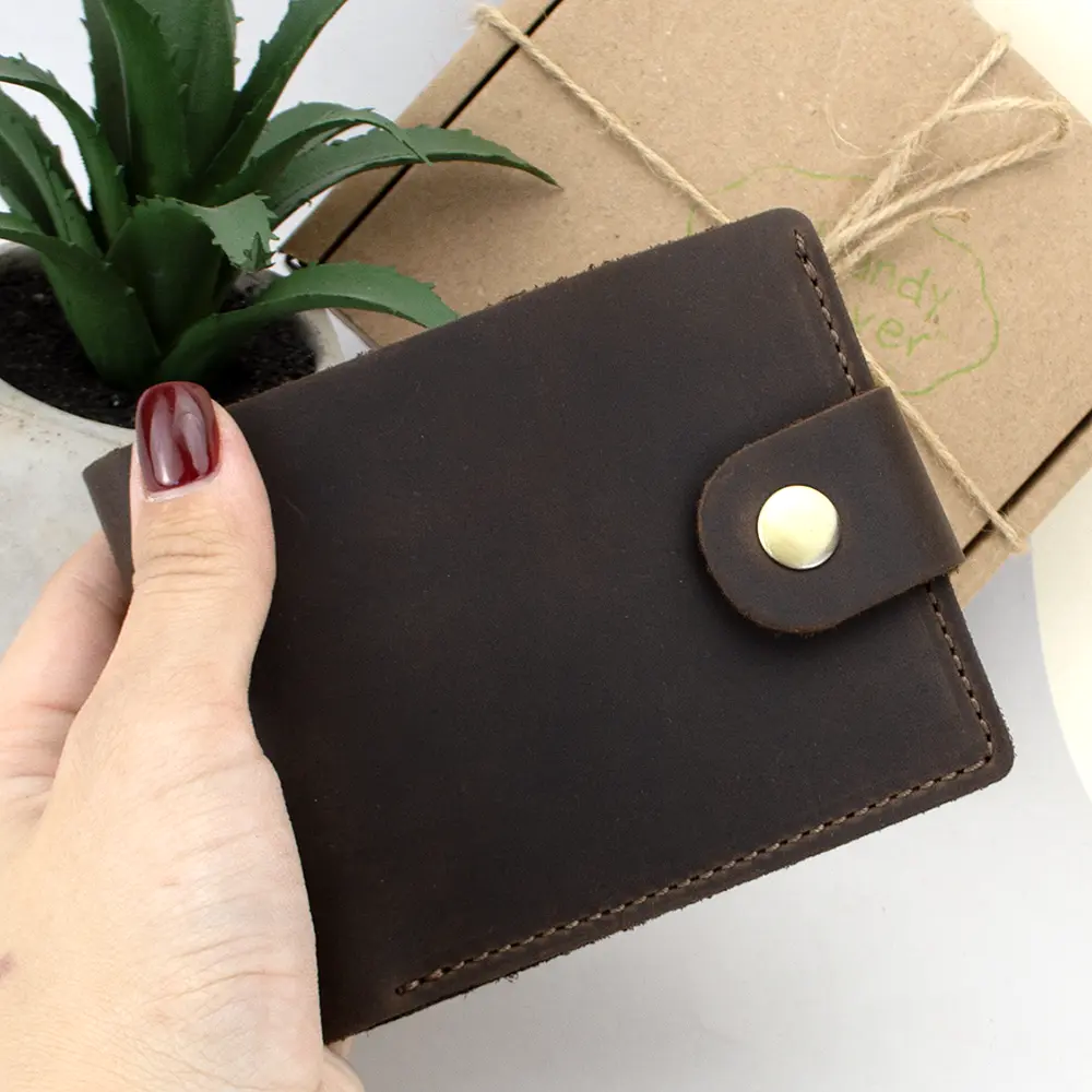Портмоне мужское кожаное  на кнопке Handycover HC0028 коричневое - фото 7