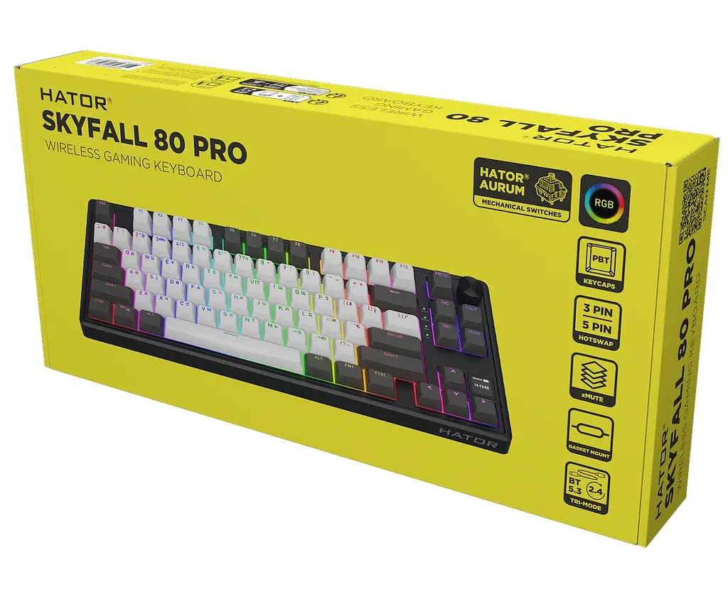 Клавіатура ігрова механічна HATOR HTK-4180 Wireless UA Skyfall 80 PRO Black-White Aurum Vanila Silent switches - фото 7