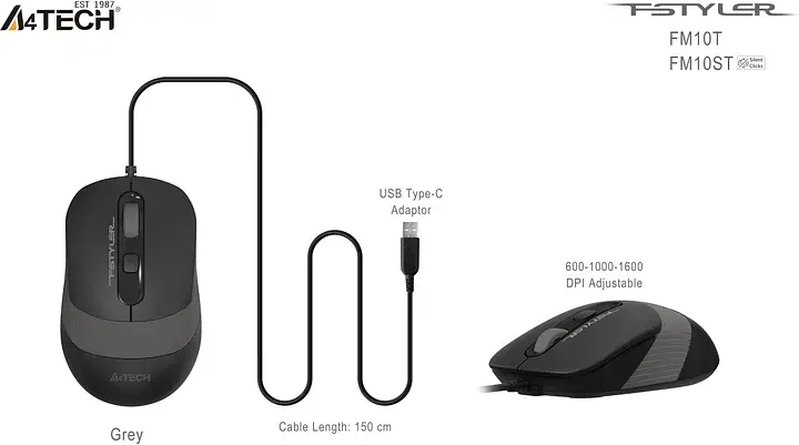 Мишка A4-Tech Fstyler FM10T Grey - фото 4
