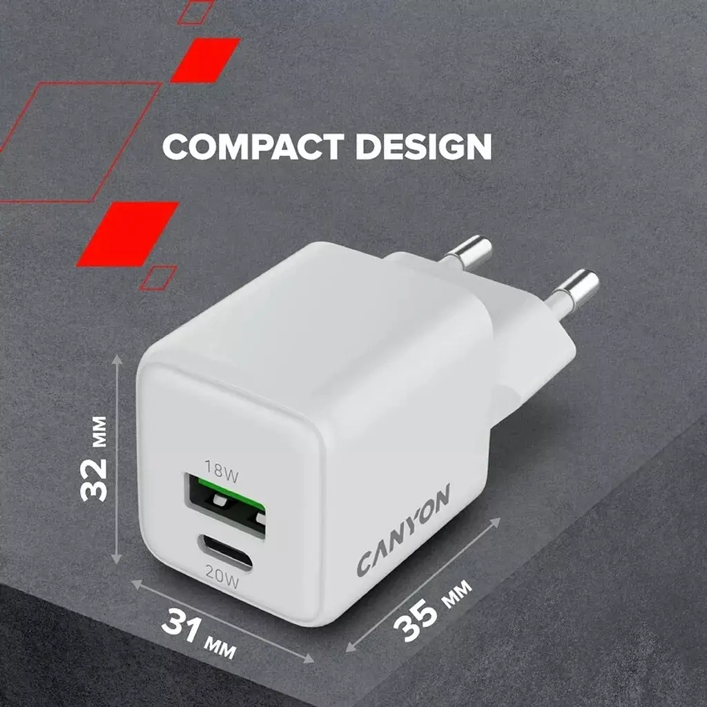Зарядний пристрій Canyon CU20AC GaN 20 Вт 1xPD 1xQC EU білий (CNS-CUW20AC) - фото 9