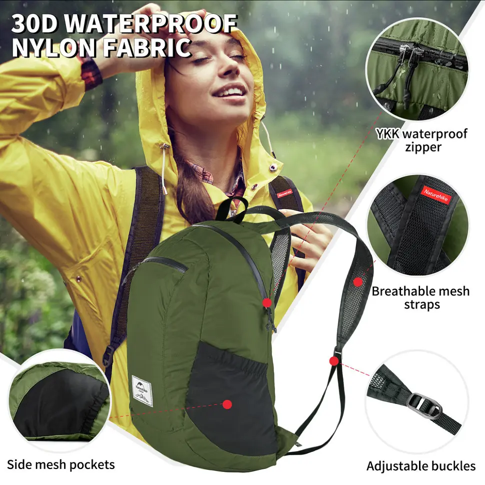 Рюкзак компактный сверхлегкий Naturehike Ultralight Naturehike NH17A012-B, 18 л, зеленый - фото 3