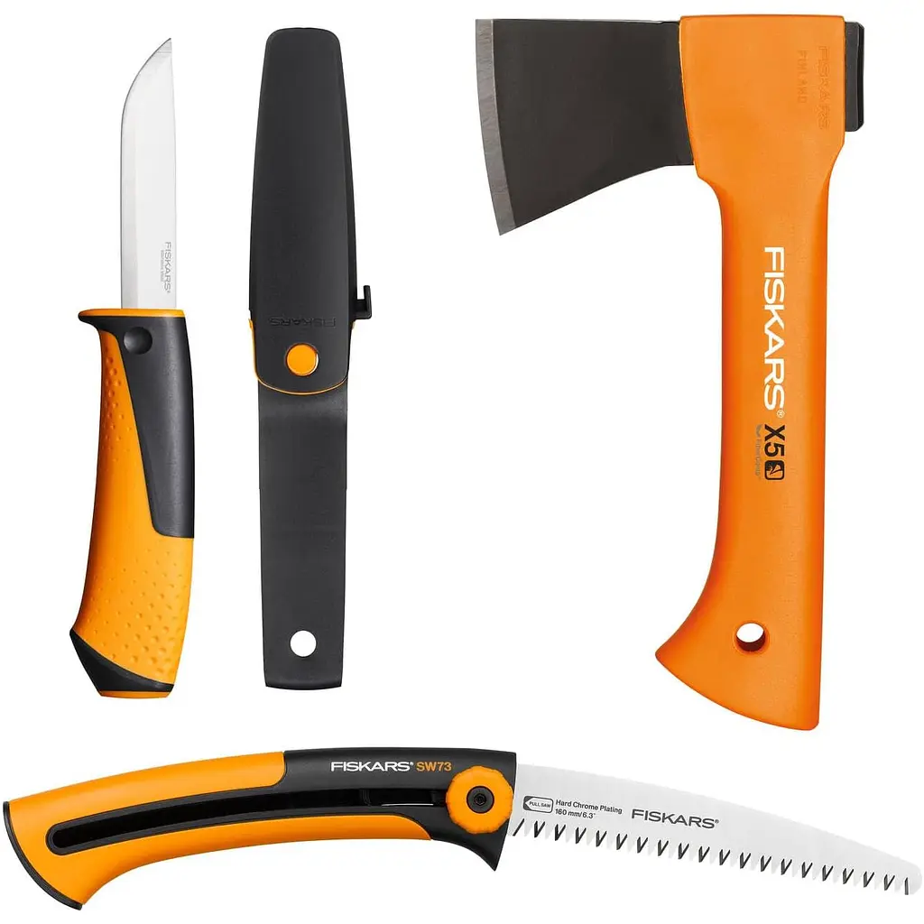 Подарунковий набір: Сокира Fiskars XXS X5 + Ніж Fiskars Pro Universal + Пила Fiskars SW73 (1057912)