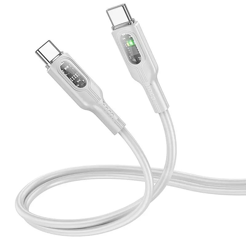 Дата кабель Hoco U120 Transparent explore intelligent power-off PD 60W Type-C to Type-C (1.2m) Gray - фото 2