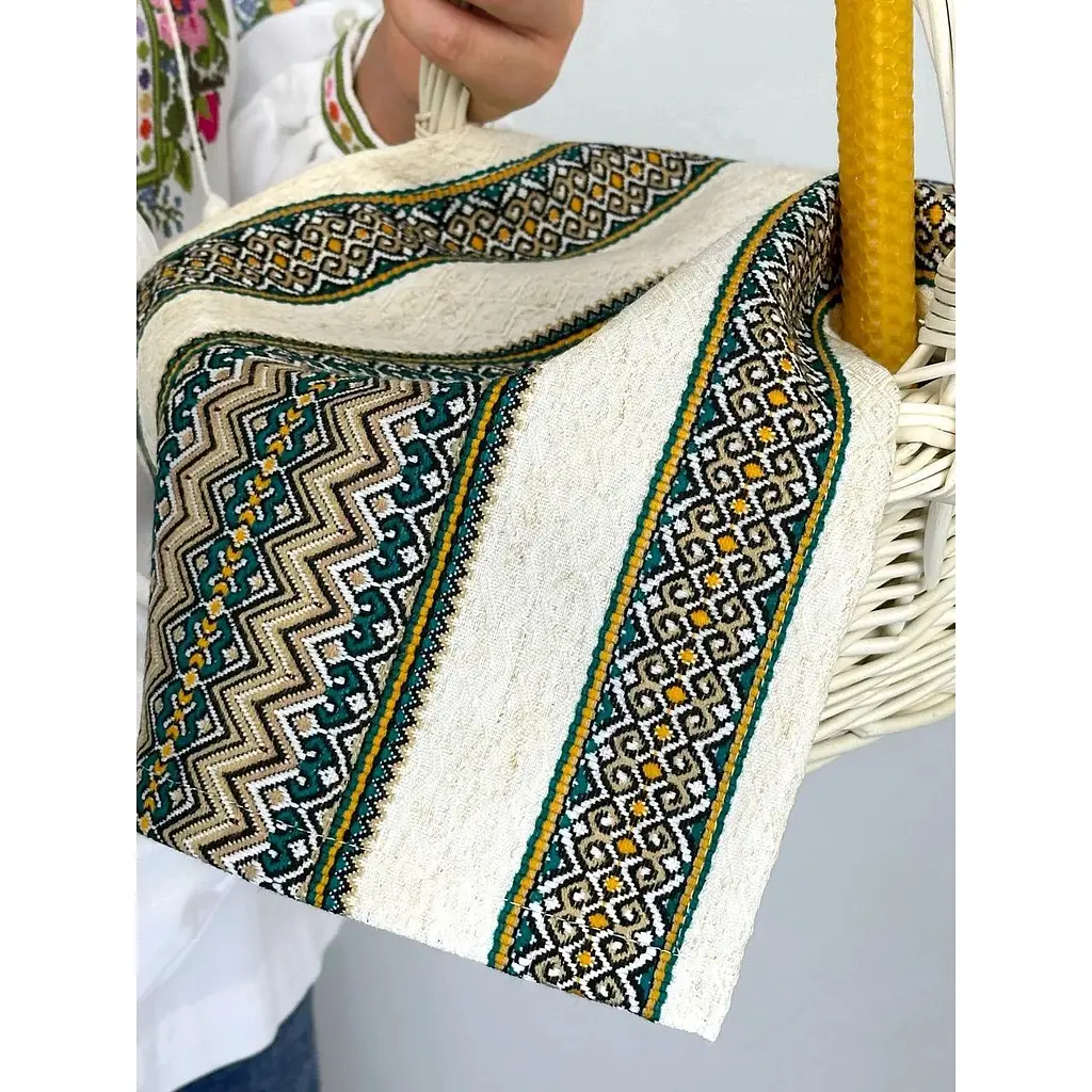 Комплект Пасхальная корзина Буковина (маленькая) с льняным полотенцем 45х30 см Рандеву и свечой - фото 2