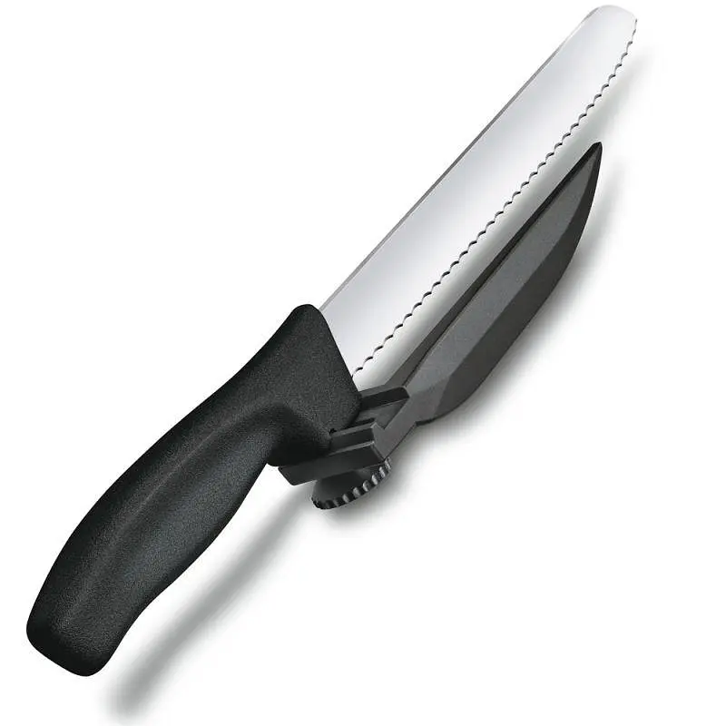 Кухонний ніж Victorinox SwissClassic DUX лезо 21см хвил. з направляючою з чорн. ручкою - фото 3