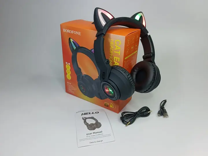 Беспроводные накладные наушники Borofone BO18 Cat ear черные - фото 5