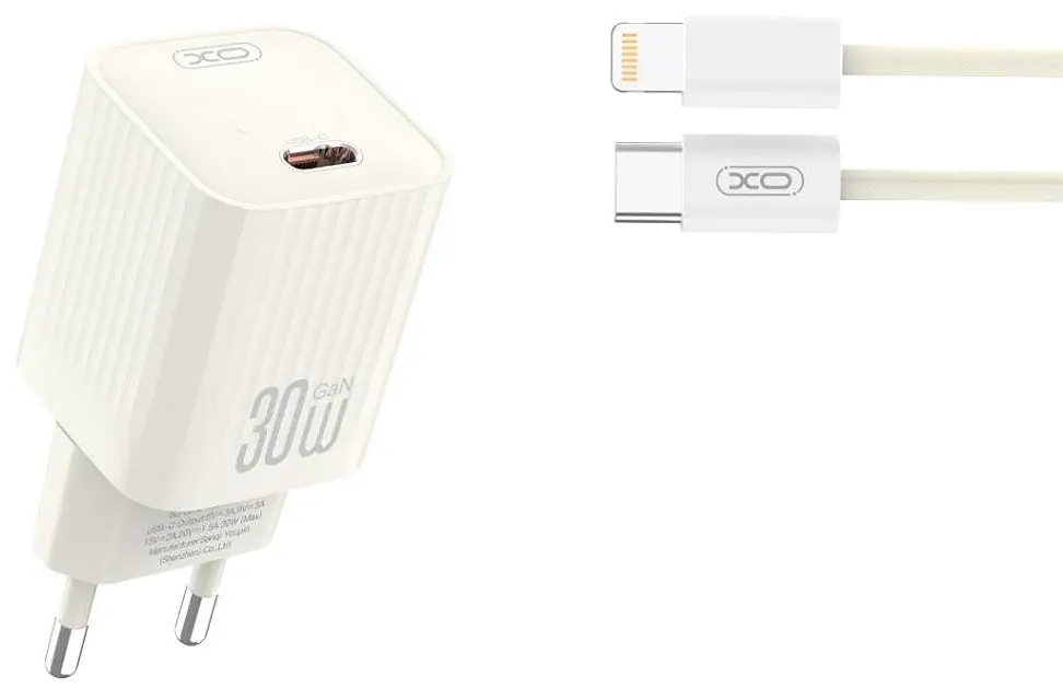 Сетевой зарядний пристрій XO L148 single USB-C 30W 3A with Lightning-Type-C cable Beige