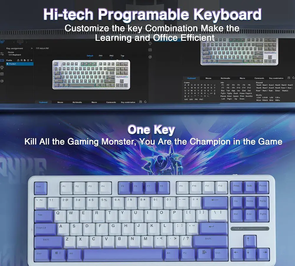 Клавіатура ігрова механічна Aula Mechanical Aula F-87 White-Purple KRGD Blue switch - фото 9