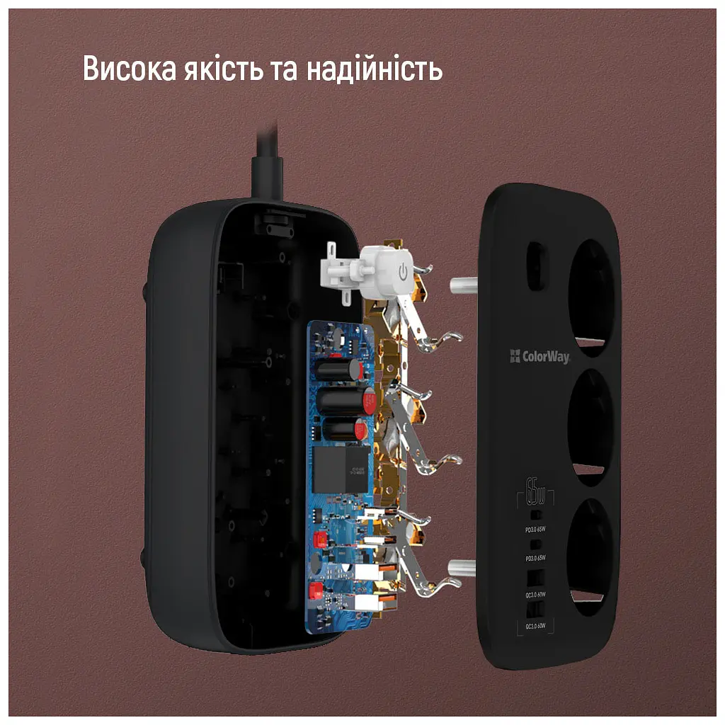 Мережевий фільтр живлення ColorWay CW-CHE34PDB 3 роз/4USB GaN3 Pro (CW-CHE34PDB) - фото 2