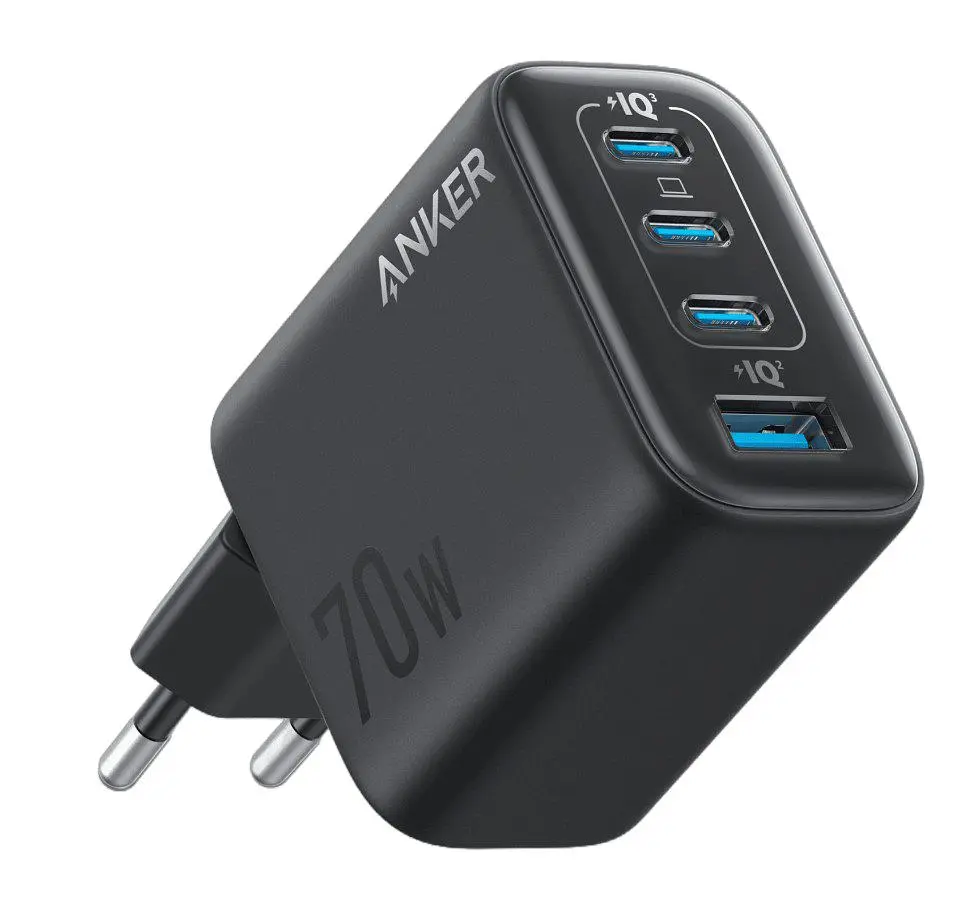 Зарядний пристрій Anker A121-CG11 GAN Charger 70 W, 3xUSB-C, 1xUSB-A, Black