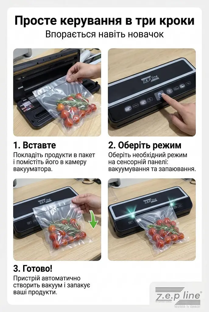 Вакуумний пакувальник 200Вт Zepline ZP-00374 з LED-підсвіткою та рулоном пакетів - фото 7