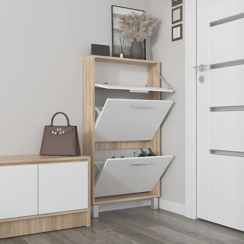 Полиця для взуття Flamecame підлогова на 3 шухляди з ДСП F-159 Дуб сонома Білий - фото 2