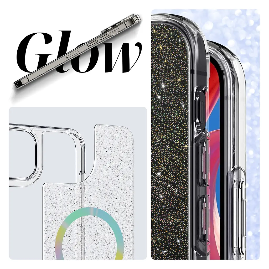 Противоударный чехол для Apple iPhone 14 Pro, Glow MagSafe, прозрачный, с функцией MagSafe, накладка с блестками, ударопрочный TPU+PC, поддержка беспроводной зарядки, ArmorStandart (ARM69724) - фото 5