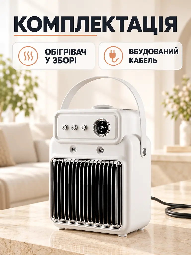 Електричний тепловентилятор 2 в 1 зі зволожувачем 1200 Вт побутовий Білий (37261516) - фото 8