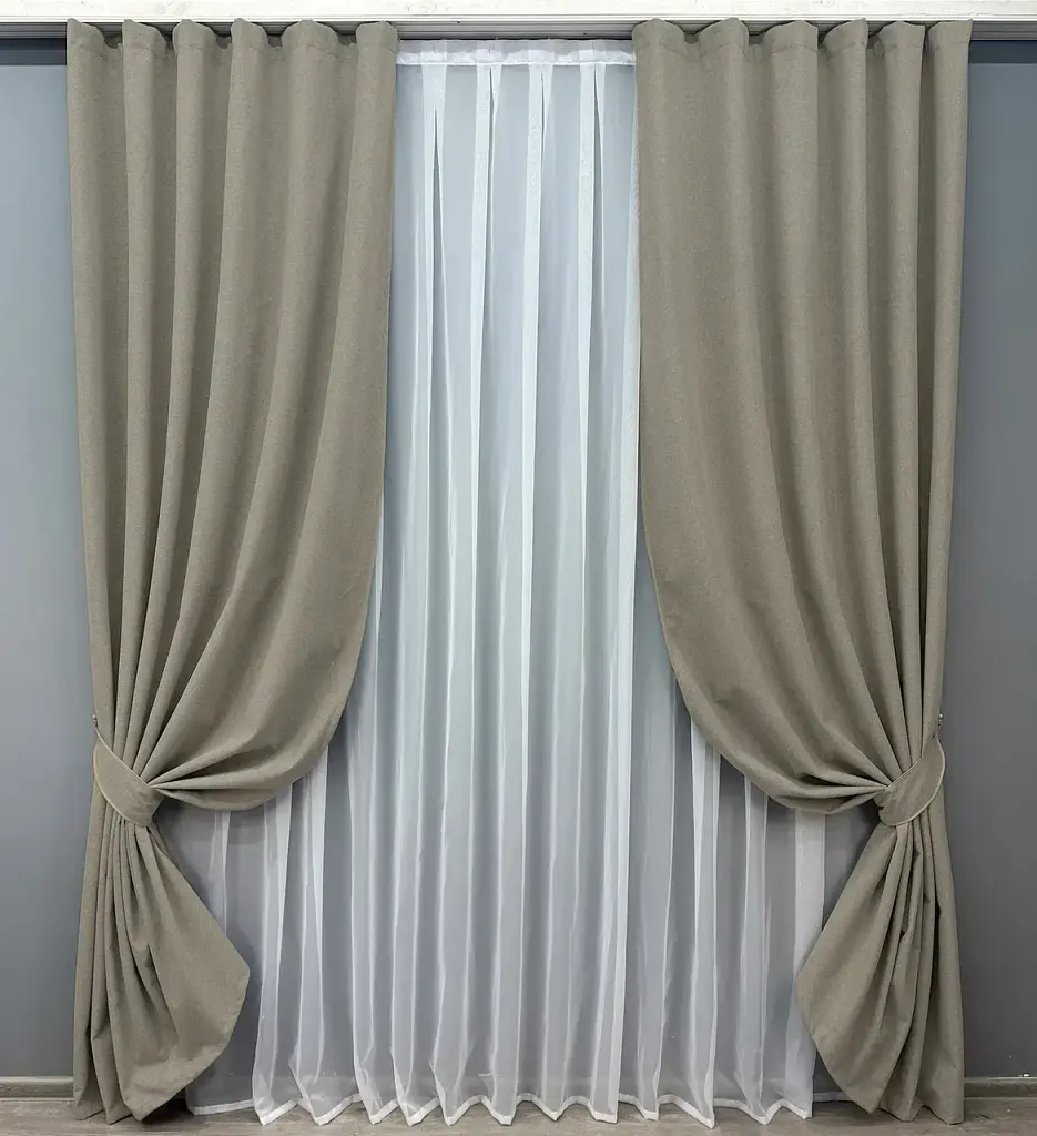 Комплект штор VR-Textil льон блекаут 2 шт 150x270 см сіро-бежевий (1719ш) - фото 2
