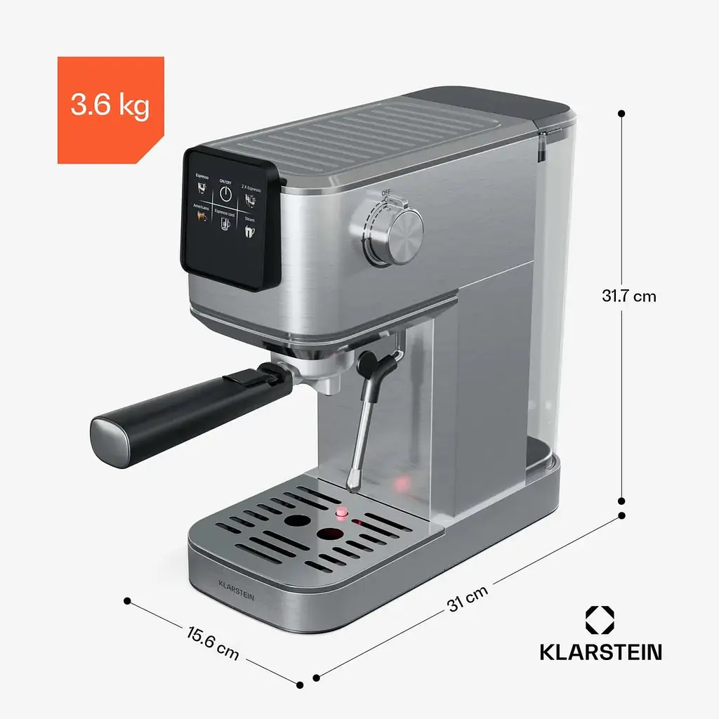 Кофеварка Klarstein SteelPresso Slim 1350 W 20 бар (10046328) - фото 7