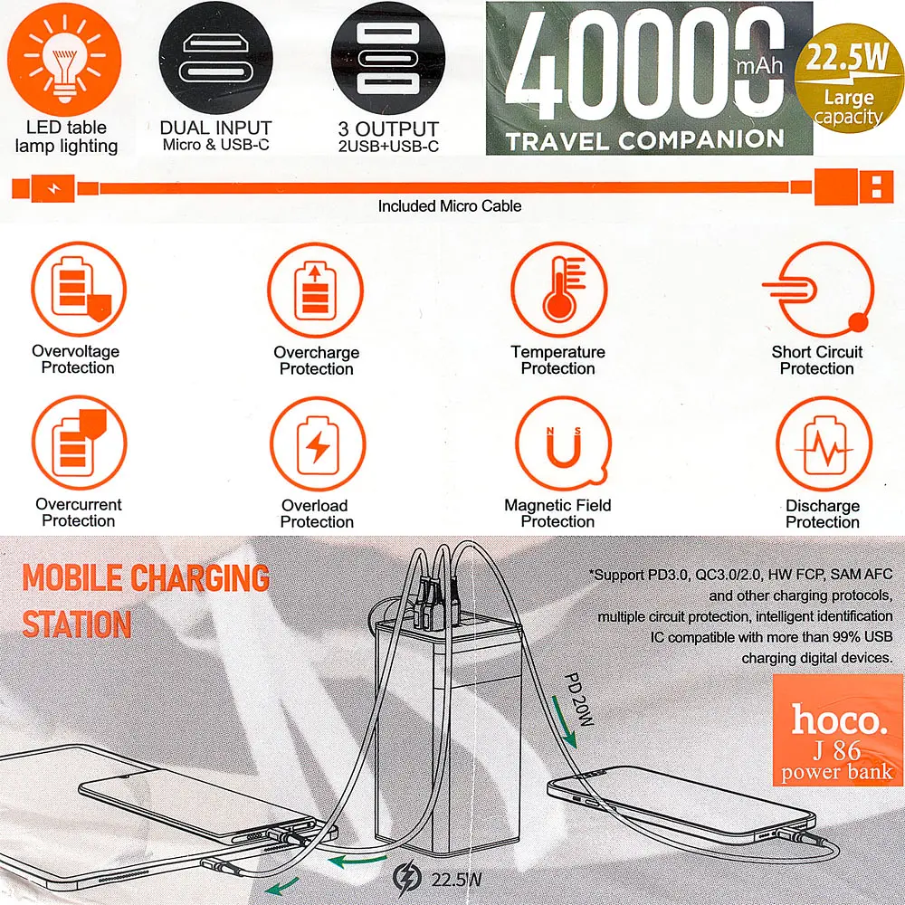 Power Bank Hoco J86 Powermaster 22.5W fully compatible power bank 40000mAh Black - фото 5