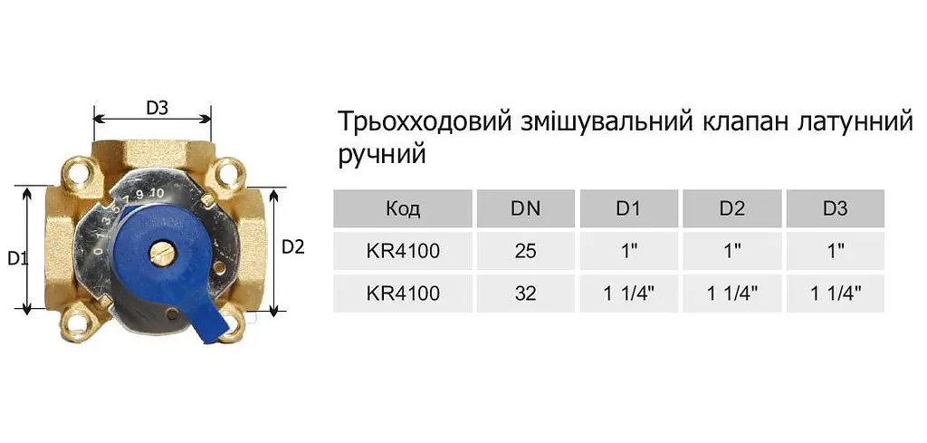 Кран Karro KR4100 триходовий ручний змішувально-розподільний 1 1/4" 30412 - фото 4