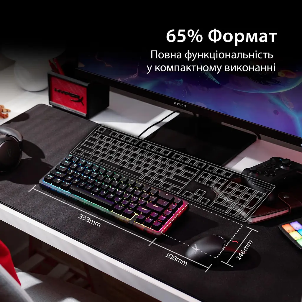 Клавіатура HyperX Alloy Origins 2 65key Red USB-A Hot-Swap EN/UA RGB Black (B4QS3AA) - фото 10