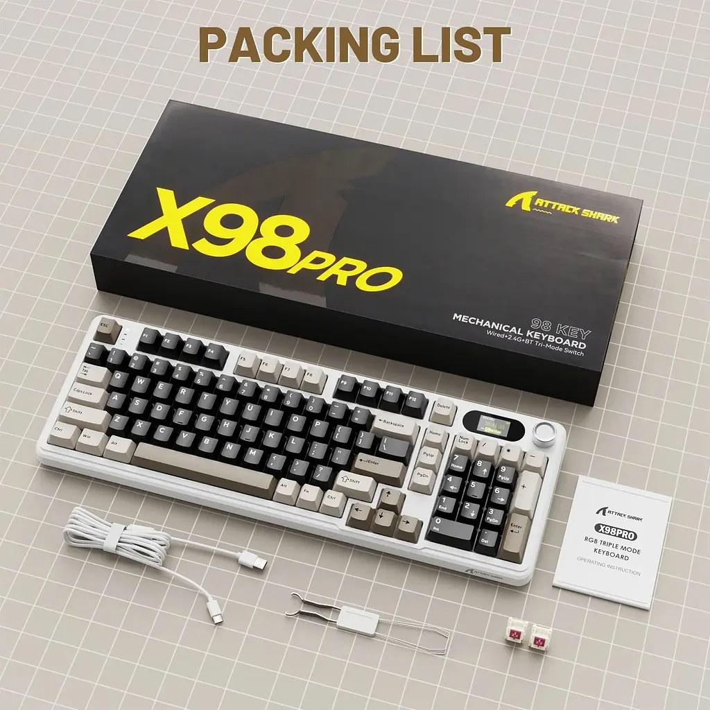 Клавіатура Attack Shark X98 Pro RGB Linear Blueberry Switch Cheese White (AS-6972792470559-CW-UA) [166778] - фото 11