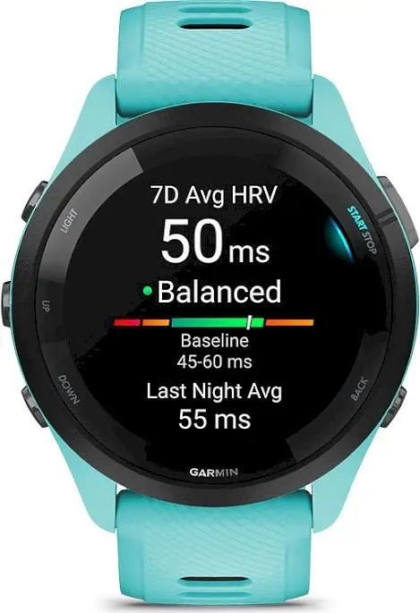Смарт-годинник Garmin Forerunner 265 Black Bezel with Aqua Case and Aqua/Black Silicone Band (010-02810-12) - фото 5