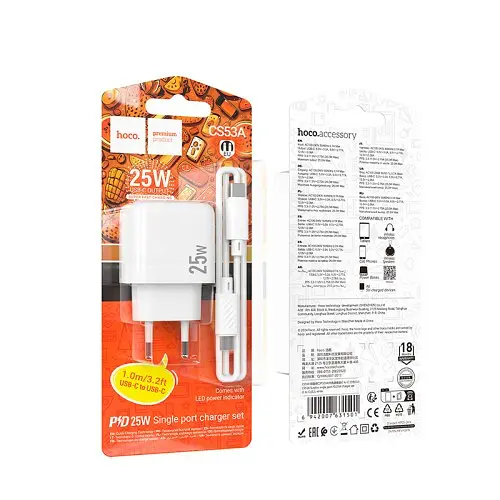 Сітчастий зарядний пристрій HOCO CS53A Surplus port PD25W charger set(C to C) білий - фото 2
