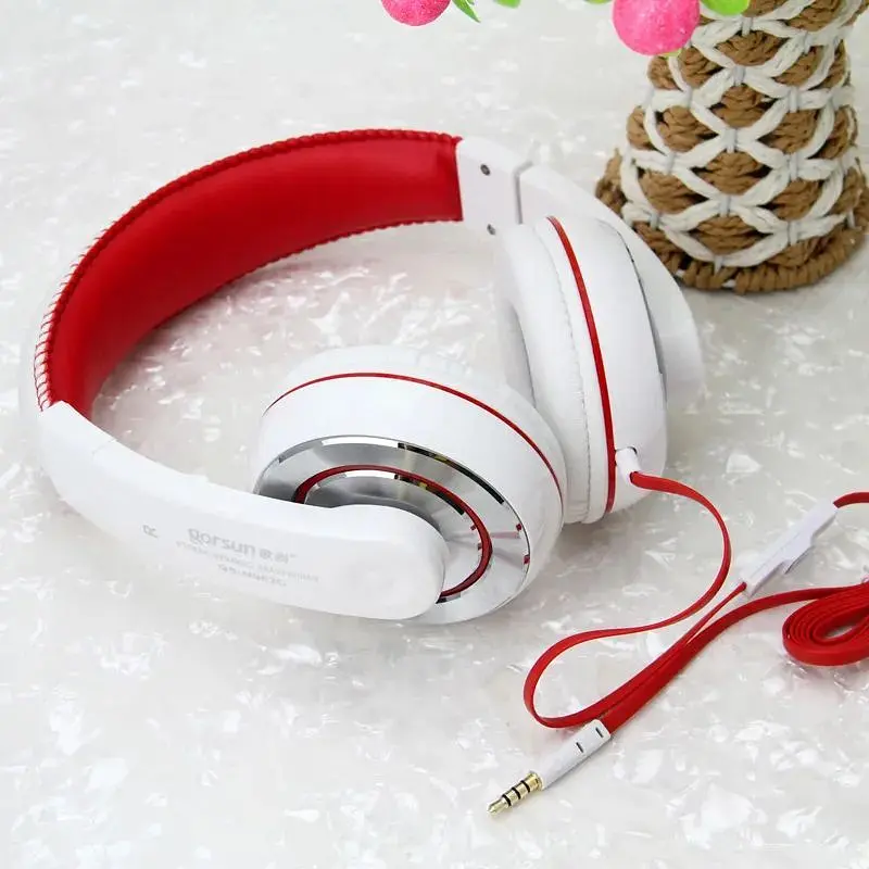 Дротові навушники Gorsun S-962С 2 mini jack 3.5 mm накладні з мікрофоном White-Red - фото 2