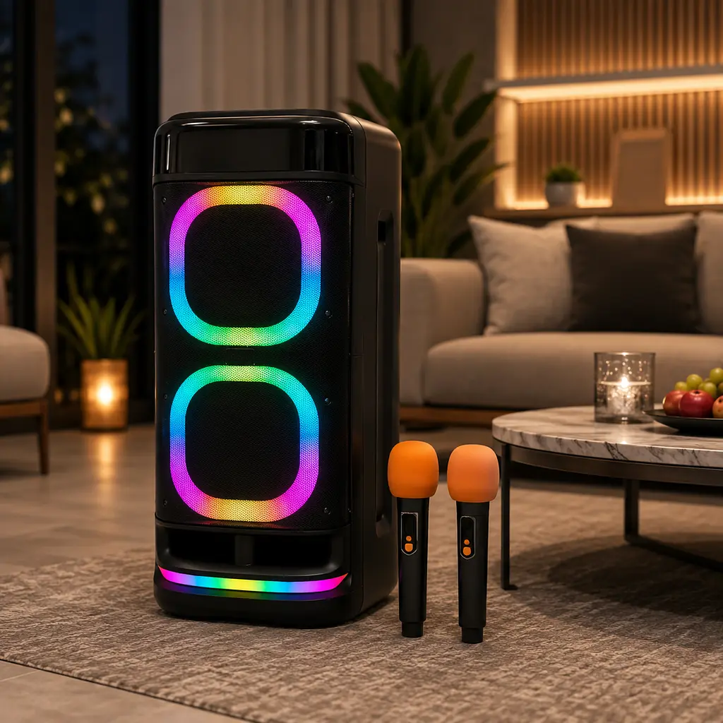 Колонка BTS-2120 Bluetooth / Акустична система з двома бездротовими мікровонами / Караоке-колонка - фото 3