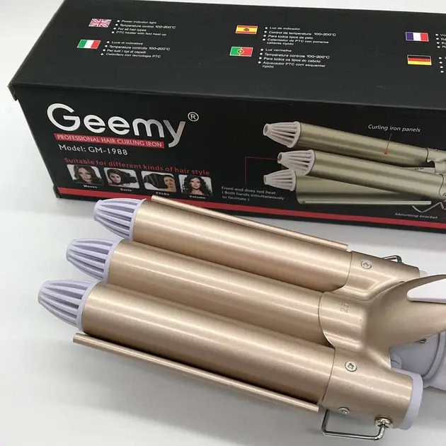 Потрійна плойка для волосся Geemy GM 1988 плойка три хвилі кераміка 25мм щипці для створення хвиль 45 Вт Білий - фото 6