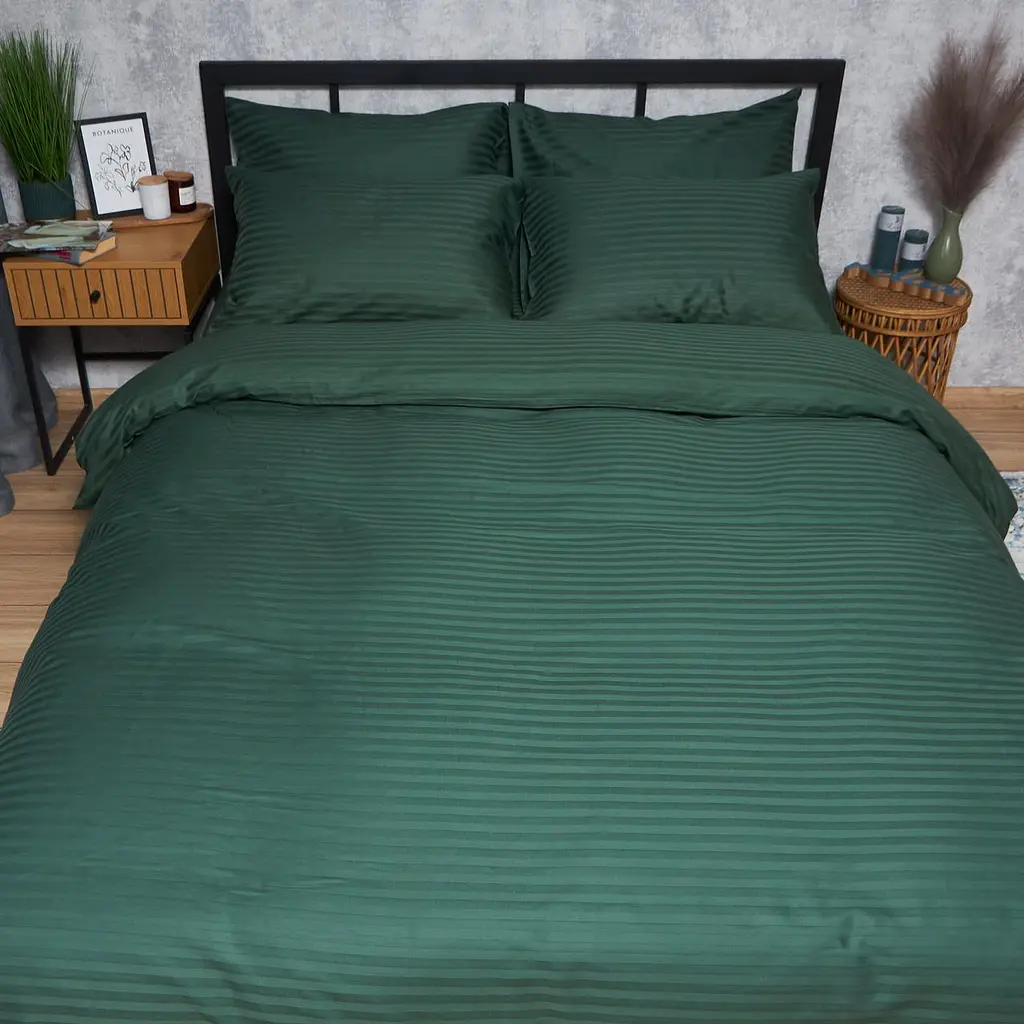 Комплект постільної білизни Moon&Star Satin Stripe Mystic Green Євро 200х220 наволочки 2х70х70 - фото 3