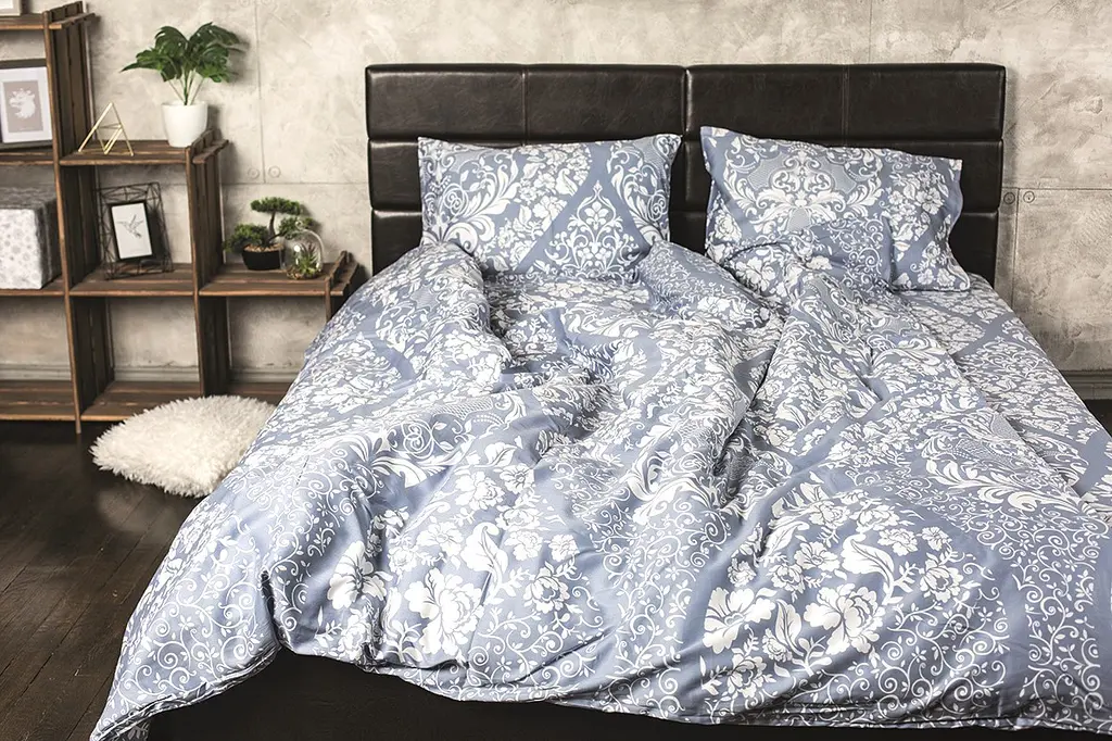 Комплект постільної білизни Ecotton полуторний 150х215 см Орнамент блакитний (19849)