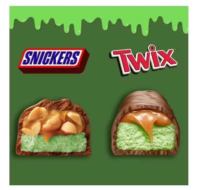 Набір міні-батончиків Mars Snickers & Twix Ghoulish Green Milk Chocolate Halloween Candy 35шт, 570г - фото 3