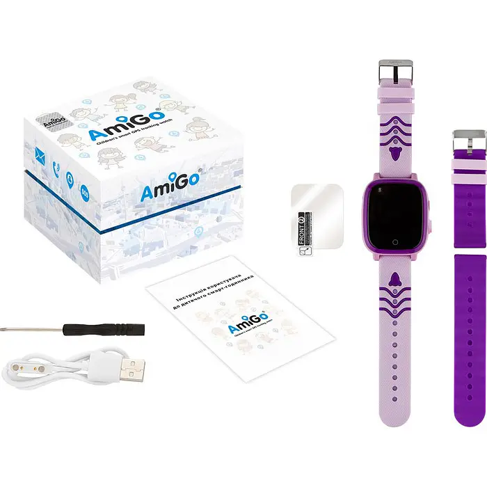 Дитячий водонепроникний смарт-годинник AmiGo GO005 4G WIFI Thermometer Purple [59324] - фото 7