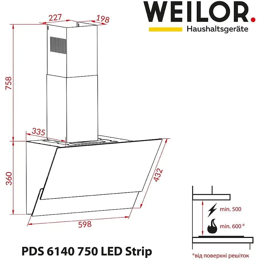 Вытяжка Weilor PDS 6140 WH 750 LED strip - фото 7