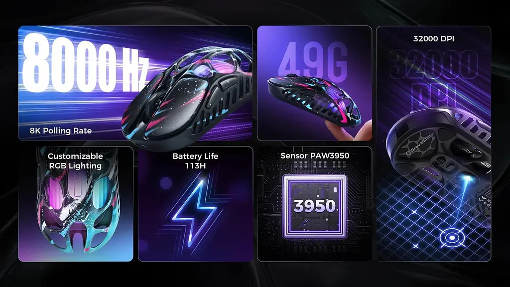 Мышь GravaStar Mercury X Pro 8K BT/WL/USB-A RGB Neon Graffiti (GS_X_PRO_CG_BLK) - фото 10