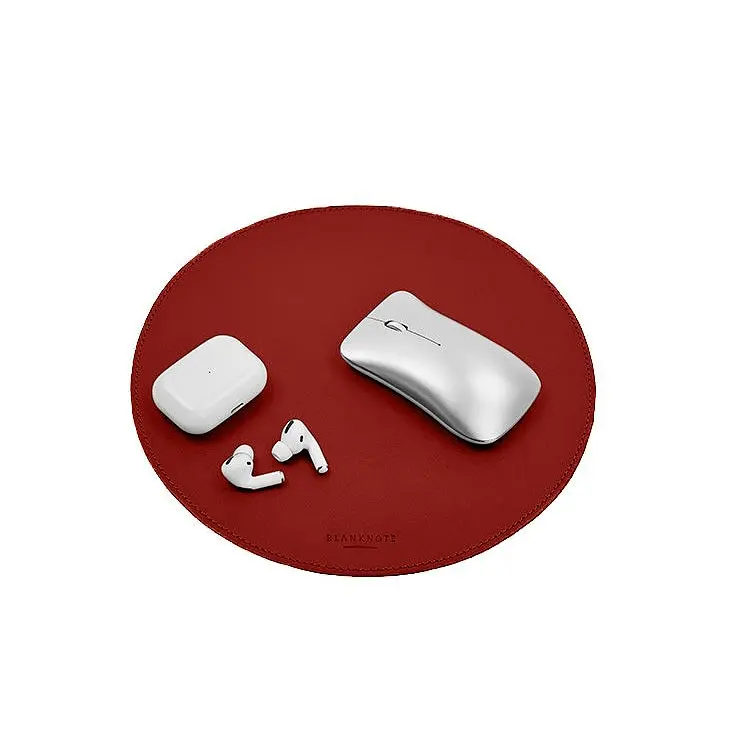 Круглый коврик для мышки из натуральной кожи красный краст - фото 8