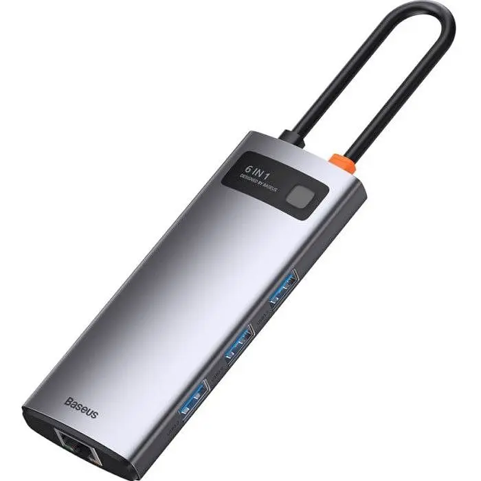 USB-хаб Baseus Metal Gleam Series 6-in-1 Multifunctional Type-C Hub Docking Station Space Gray (CAHUB-CW0G) [75252] - фото 3
