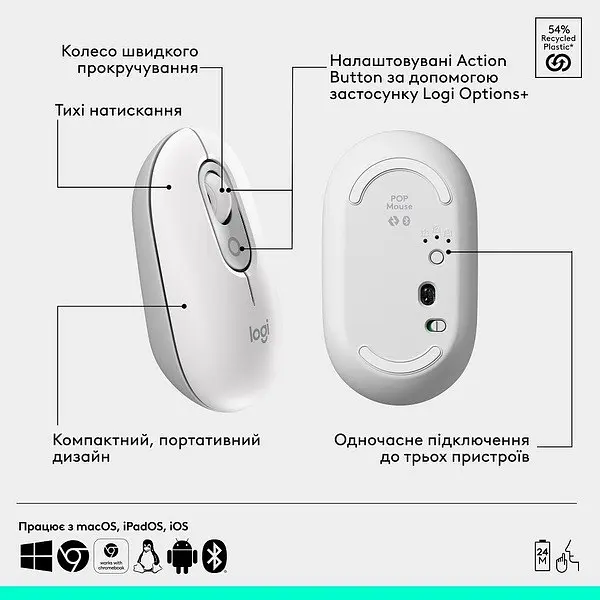 Миша Logitech POP with emoji Offбілий (L910-007411) (7031691) - фото 6