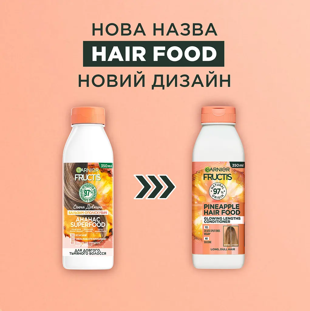 Бальзам-ополіскувач Garnier Fructis Hair Food Pineapple для довгого та тьмяного волосся 350 мл - фото 4