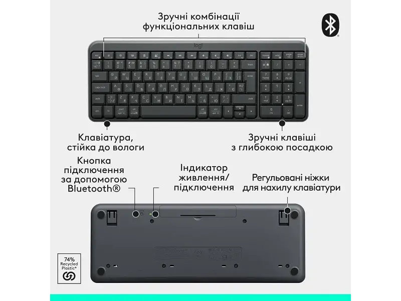 Клавіатура Logitech K250 Wireless GRAPHITE UKR (920-013822) - фото 2