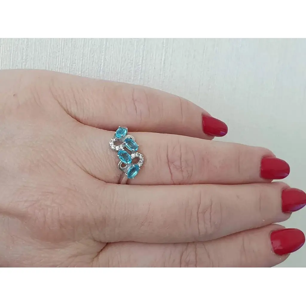 Срібне кільце Агні Абриель з кварцом блакитним і фіанітами. 1026/1Р-QSWB 17,5 - фото 4