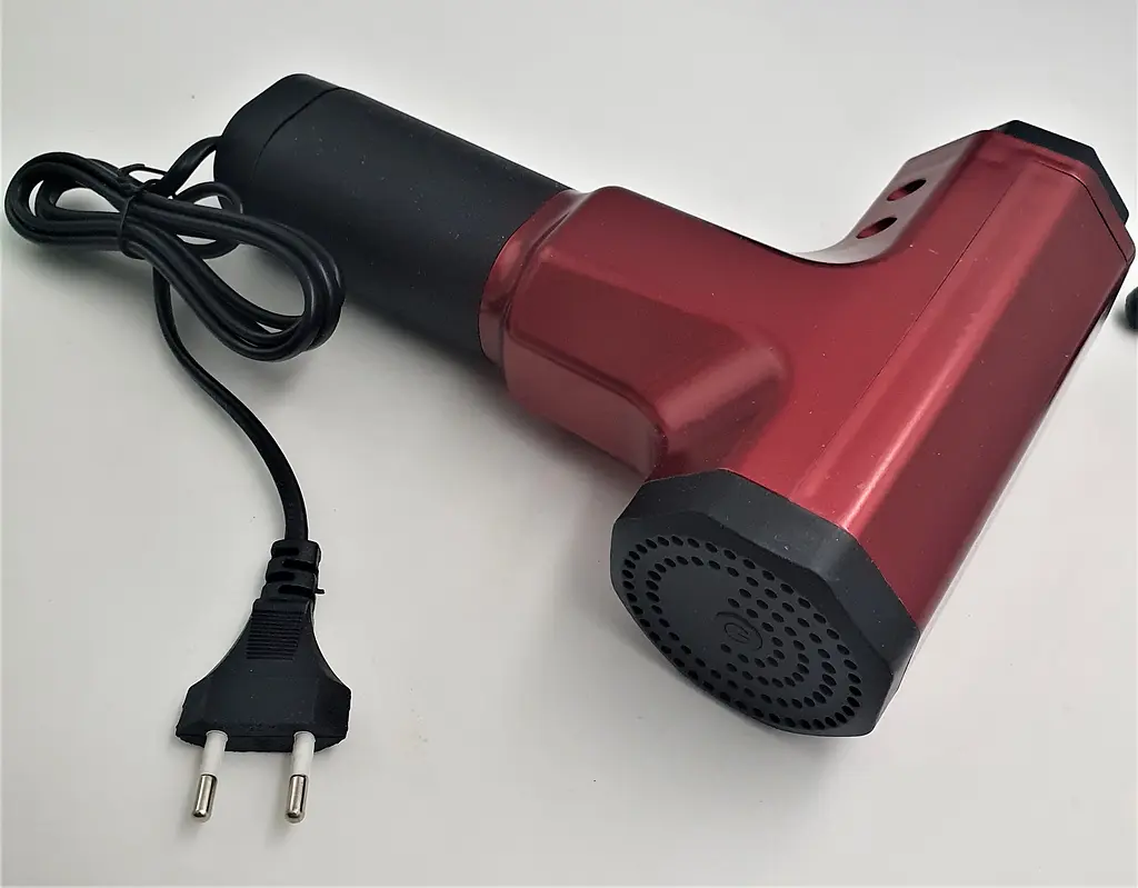 М'язовий масажер для тіла ручний 220V портативний 4 насадки Fascial Gun RF-709 червоний - фото 3