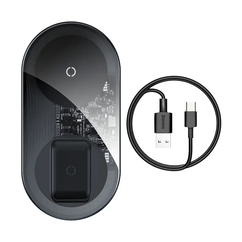 Зарядне бездротове BASEUS Simple 2-в-1 Pro Edition For Phones + Pod 15 W (WXJK-C01) прозоре - фото 2
