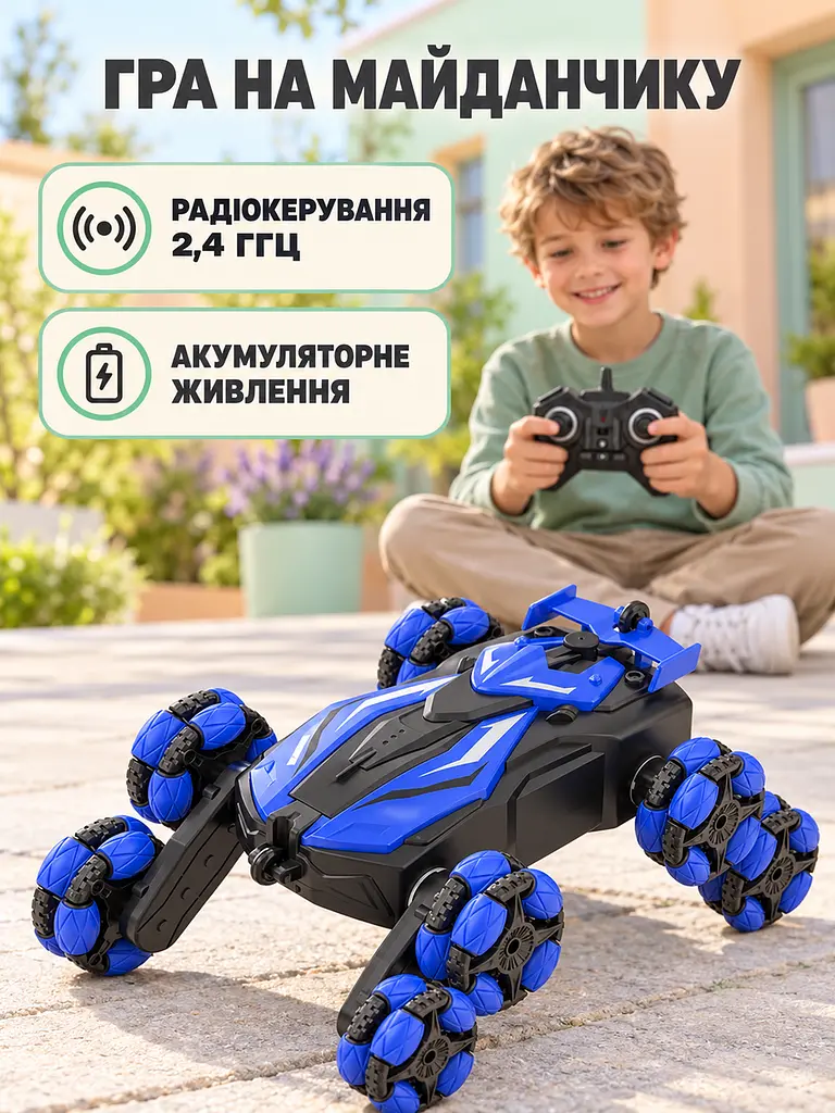 Машинка на пульті Twisted Stunt трюкова акумуляторна 2,4 ГГц 6 коліс для дітей від 6 років синьо-чорна (52836212) - фото 9